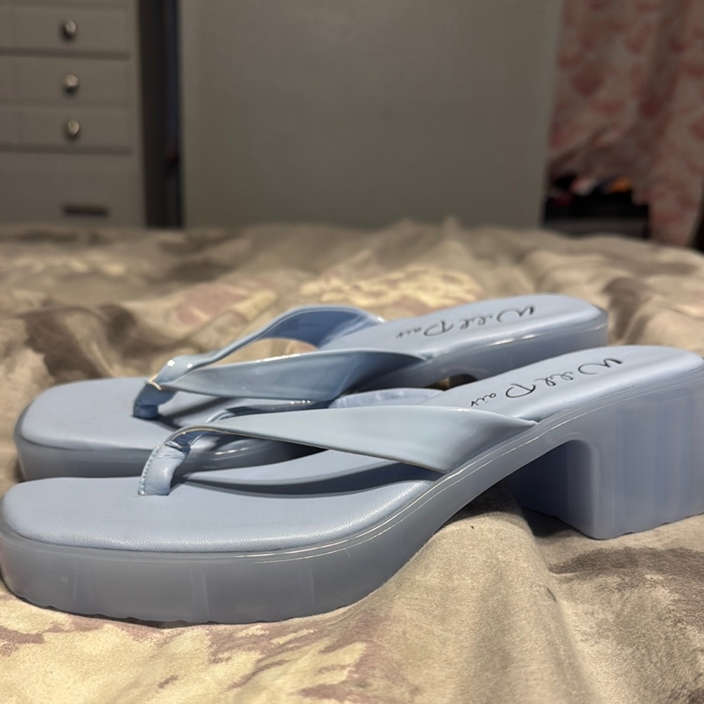 Wild Pair Blue Platform Sandals with Chunky Heel